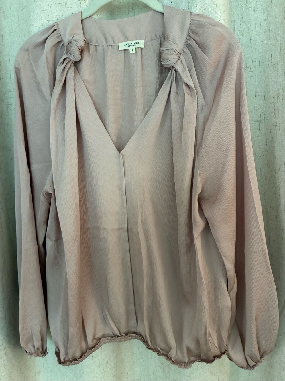 Max Studio Dusty Rose Knot-Shoulder V-Neck Blouse
